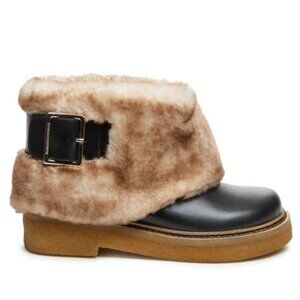NEW KELSI DAGGER Leather Calvin Cuffed Faux Fur Boots in black for women 925 6s3